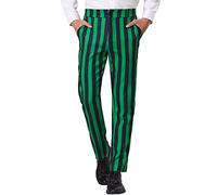 Lars Amadeus Pantalon habillé à Rayures pour Hommes Coupe Classique à Devant Plat Vert Noir L