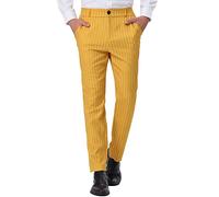 Lars Amadeus Pantalon habillé à Rayures pour Hommes Coupe Droite Color Block Pantalon de Travail de Bureau Jaune Blanc L