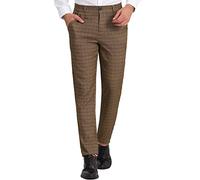 Lars Amadeus Pantalon habillé Classique à Carreaux pour Hommes Pantalon de Bal de Bureau à Carreaux Devant Plat Marron 3XL