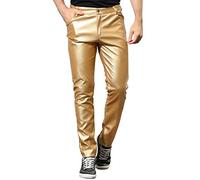 Lars Amadeus Pantalon métallisé pour Homme Slim Fit Night Club Disco Pantalon en Similicuir Brillant doré 3XL