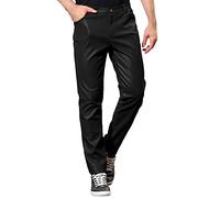 Lars Amadeus Pantalon métallisé pour Homme Slim Fit Night Club Disco Pantalon en Similicuir Brillant Noir L