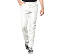 Lars Amadeus Pantalon métallisé pour Homme Slim Fit Night Club Disco Pantalon en Similicuir Brillant Blanc XL