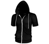 Lars Amadeus Sweats à Capuche pour Hommes Vestes à Manches Courtes zippées de Couleur Unie avec Capuche Noir XL