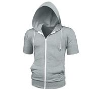 Lars Amadeus Sweats à Capuche pour Hommes Vestes à Manches Courtes zippées de Couleur Unie avec Capuche Gris L