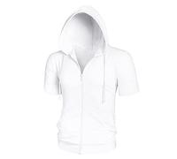 Lars Amadeus Sweats à Capuche pour Hommes Vestes à Manches Courtes zippées de Couleur Unie avec Capuche Blanc XL