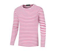 Lars Amadeus T-shirt rayé décontracté à col rond et manches longues pour homme, rose/blanc, L