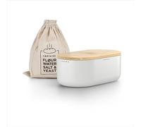 LARS NYSØM Boîte à Pain I Boite a Pain avec Sac en Lin pour Une fraîcheur Durable I Couvercle en Bambou de Haute qualité pouvant être utilisée comme Planche à découper | 36x19x13cm (Pure White)