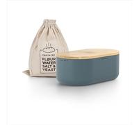 LARS NYSØM Boîte à Pain I Boite a Pain avec Sac en Lin pour Une fraîcheur Durable I Couvercle en Bambou de Haute qualité pouvant être utilisée comme Planche à découper | 36x19x13cm (Stone Blue)