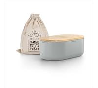 LARS NYSØM Boîte à Pain I Boite a Pain avec Sac en Lin pour Une fraîcheur Durable I Couvercle en Bambou de Haute qualité pouvant être utilisée comme Planche à découper | 36x19x13cm (Ash Gray)