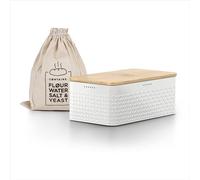 LARS NYSØM Boîte à Pain I Boite a Pain avec Sac en Lin pour Une fraîcheur Durable I Couvercle en Bambou de Haute qualité pouvant être utilisée comme Planche à découper | 34x18.5x13.5cm (Pure White)
