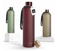LARS NYSØM Gourde 1l | Bouteille d'eau 1000ml | Gourde de sport ultralégère en Tritan | Idéal pour le sport, le bureau, le yoga, les enfants | 2 couvercles inclus (Red - Gold, 1000ml)