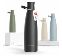 LARS NYSØM Gourde INOX 1000ml | 1L Bouteille d’eau isolée | Gourde étanche pour Le Sport, la Bicyclette (Carbon Black, 1000ml)