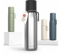 LARS NYSØM Gourde Isotherme Inox 1000ml - Bouteille Café Métallique Isolée | Bouteille Isotherme Double Paroi avec Gobelet & Sangle - Gourde Étanche Garde chaudes 12h ou froides 24h - Gourde de Voyage
