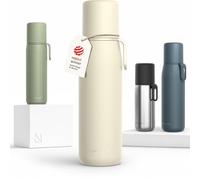 LARS NYSØM Gourde Isotherme Inox - Bouteille Thermos Double Paroi avec Gobelet & Sangle, Bouteille Métallique Étanche pour Voyage, Bureau & Plein Air (Almond Beige, 1000ml)