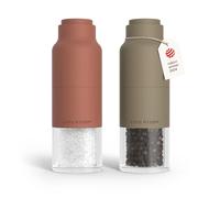 LARS NYSØM Moulin à sel et poivre en acier inoxydable avec moulin réglable I Set de moulins à épices en forme de bouteille manuel (Red/Brown)