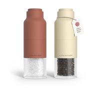 LARS NYSØM Moulin à sel et poivre en acier inoxydable avec moulin réglable I Set de moulins à épices en forme de bouteille manuel (Red/Beige)