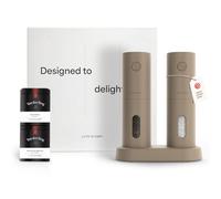 LARS NYSØM Moulins à épices électriques - Coffret cadeau avec moulins sel/poivre et 2 pots (sel, poivre) - Jolie boîte cadeau (Taupe Brown)