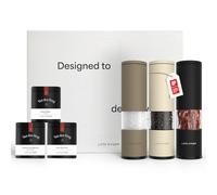 LARS NYSØM Moulins & épices Set cadeau - Set de moulins & 3 boîtes à épices (sel, poivre, chili) - Une belle boîte cadeau qui en fait une excellente idée de cadeau (Brown/Beige/Black)
