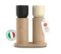 LARS NYSØM moulins sel et poivre manuels en bois avec plateau - Broyeurs réglables en céramique - Élégant set en hêtre pour cuisine ou table à manger (Black/Beige)