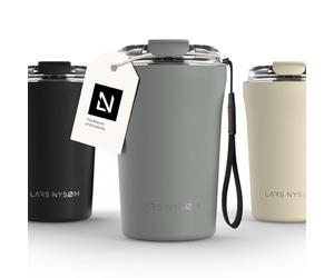 LARS NYSØM Mug Isotherme Cafe 380ml - Tasse Thermique Étanchede de Voyage | Mug Isotherme Cafe to-go avec Sangle et Couvercle en Tritan - Chaude 4h et Froide 8h - Tasse de Voyage en Acier Inoxydable
