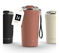 LARS NYSØM Mug Isotherme Cafe 500ml - Tasse Thermique Étanchede de Voyage | Mug Isotherme Cafe to-go avec Sangle et Couvercle en Tritan - Chaude 4h et Froide 8h - Tasse de Voyage en Acier Inoxydable