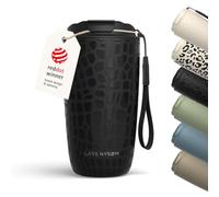LARS NYSØM Mug Isotherme Cafe avec sangle et couvercle en tritan 500ml | Tasse de voyage avec design à motif 0.5l avec isolation | Tasse thermique étanche en acier inox (Black/Crocodile/Black)
