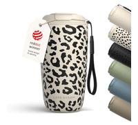 LARS NYSØM Mug Isotherme Cafe avec sangle et couvercle en tritan 500ml | Tasse de voyage avec design à motif 0.5l avec isolation | Tasse thermique étanche en acier inox (Beige/Leopard/Black)
