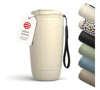 LARS NYSØM Mug Isotherme Cafe avec sangle et couvercle en tritan 500ml | Tasse de voyage avec design à motif 0.5l avec isolation | Tasse thermique étanche en acier inox (Beige/Crocodile/Beige)
