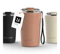LARS NYSØM Mug Isotherme Cafe to-go avec sangle et couvercle en tritan 380ml | Tasse de voyage 0.38 litre avec isolation | Tasse thermique étanche en acier inoxydable (Blush Rose, 380ml)