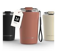 LARS NYSØM Mug Isotherme Cafe to-go avec sangle et couvercle en tritan 380ml | Tasse de voyage 0.38 litre avec isolation | Tasse thermique étanche en acier inoxydable (Brick Red, 380ml)