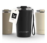 LARS NYSØM Mug Isotherme Cafe to-go avec sangle et couvercle en tritan 380ml | Tasse de voyage 0.38 litre avec isolation | Tasse thermique étanche en acier inoxydable (Carbon Black, 380ml)