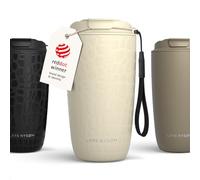 LARS NYSØM Mug Isotherme Cafe to-go avec sangle et couvercle en tritan 500ml | Tasse de voyage 0.5 L avec isolation | Tasse thermique avec design à motif en acier inoxydable