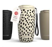 LARS NYSØM Mug Isotherme Cafe to-go avec sangle et couvercle en tritan 500ml | Tasse de voyage 0.5 L avec isolation | Tasse thermique avec design à motif en acier inoxydable