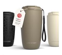 LARS NYSØM Mug Isotherme Cafe to-go avec sangle et couvercle en tritan 500ml | Tasse de voyage 0.5 litre avec isolation | Tasse thermique étanche en acier inoxydable (Taupe Brown, 500ml)