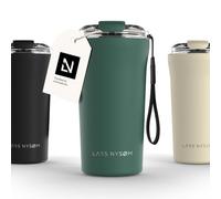 LARS NYSØM Mug Isotherme Cafe to-go avec sangle et couvercle en tritan 500ml | Tasse de voyage 0.5 litre avec isolation | Tasse thermique étanche en acier inoxydable (Pine Green, 500ml)