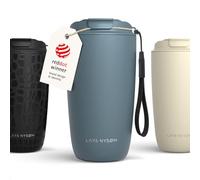 LARS NYSØM Mug Isotherme Cafe to-go avec sangle et couvercle en tritan 500ml | Tasse de voyage 0.5 litre avec isolation | Tasse thermique étanche en acier inoxydable (Stone Blue, 500ml)