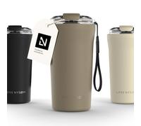 LARS NYSØM Mug Isotherme Cafe to-go avec sangle et couvercle en tritan 500ml | Tasse de voyage 0.5 litre avec isolation | Tasse thermique étanche en acier inoxydable (Taupe Brown, 500ml)