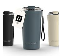 LARS NYSØM Mug Isotherme Cafe to-go avec sangle et couvercle en tritan 500ml | Tasse de voyage 0.5 litre avec isolation | Tasse thermique étanche en acier inoxydable (Stone Blue, 500ml)