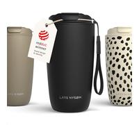 LARS NYSØM Mug Isotherme Cafe to-go avec sangle et couvercle en tritan 500ml | Tasse de voyage 0.5 litre avec isolation | Tasse thermique étanche en acier inoxydable (Carbon Black, 500ml)