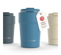 LARS NYSØM Thermo Coffee Mug-to-go 380ml | Tasse de voyage 0.38 litre avec isolation | Base en silicone | Tasse thermique étanche en acier inox pour café ou thé (Calypso Blue - Powder, 380ml)