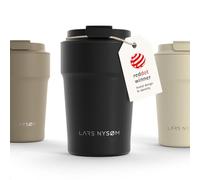 LARS NYSØM Thermo Coffee Mug-to-go 380ml | Tasse de voyage 0.38 litre avec isolation | Base en silicone | Tasse thermique étanche en acier inox pour café ou thé (Carbon Black - Powder, 380ml)