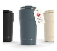 LARS NYSØM Thermo Coffee Mug-to-go 500ml | Tasse de voyage 0.5 litre avec isolation | Base en silicone | Tasse thermique étanche en acier inox pour café ou thé (Stone Blue - Powder, 500ml)