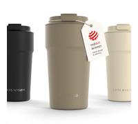 LARS NYSØM Thermo Coffee Mug-to-go 500ml | Tasse de voyage 0.5 litre avec isolation | Base en silicone | Tasse thermique étanche en acier inox pour café ou thé (Taupe Brown - Powder, 500ml)