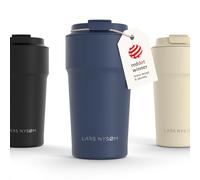 LARS NYSØM Thermo Coffee Mug-to-go 500ml | Tasse de voyage 0.5 litre avec isolation | Base en silicone | Tasse thermique étanche en acier inox pour café ou thé (Midnight Blue - Powder, 500ml)