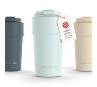 LARS NYSØM Thermo Coffee Mug-to-go 500ml | Tasse de voyage 0.5 litre avec isolation | Base en silicone | Tasse thermique étanche en acier inox pour café ou thé (Misty Blue - Powder, 500ml)