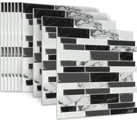 LARS360 10 stickers muraux mosaïque cuisine film carrelage 3D adhésif PVC[Marbre-Design-Noir]