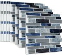 LARS360 10 stickers muraux mosaïque cuisine film carrelage 3D autocollant PVC adhésif[Marbre-Design-Bleu]
