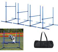 LARS360 4 x haies Équipement d'agilité pour chiens Barres de slalom Kit de haies d'agilité pour animaux domestiques 104x70x101cm Hauteur réglable Sac bleu