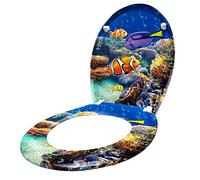 LARS360 Abattant de WC avec système d'abaissement automatique - Taille universelle - En plastique rigide - Avec abaissement lente - Antibactérien - Couvercle en Duroplast (scène sous-marine)