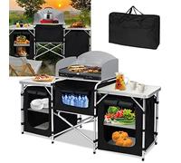 LARS360 Armoire de Camping Pliable avec Cadre en Aluminium, casier de Rangement, Plateau de Table, avec Sac de Transport, pour Pique-Nique, Camping, fête en Plein air (5 Compartiments et 3 Table)